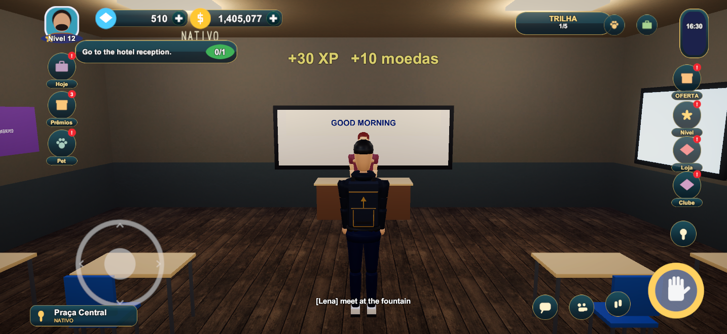 Recompensa de experiência e moedas após a aula